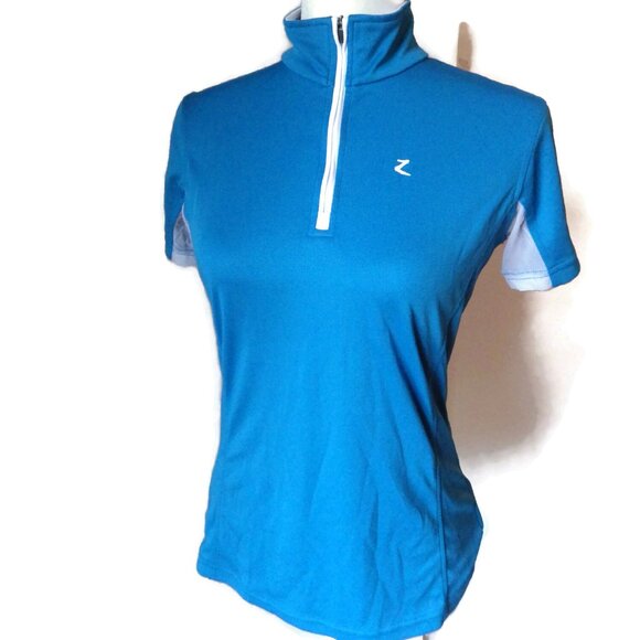 Blue HORZE Short Sleeve Mock Turtle Neck Shirt/ Quarter Zip/ SMALL - Picture 1 of 5